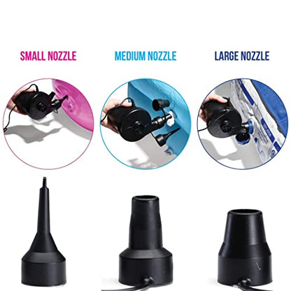  Rextex Electric Air Pump For Inflatables With Plug - Air Mattress Pump For Inflatable Couches, Portable Inflator And Deflator With 3 Nozzles For Air Beds, Boats, Toys, Pool Floats, Pool Raft Bed Boat