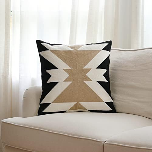 Black White Coffee Aztec Embroidery Throw Pillow Cover,Boho Tribal Geometric Pillowcase, Modern Farmhouse Brown Cushion Case For Couch Sofa Bed, 20"x20"