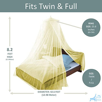  Just Relax Decorative Elegant Bed Net Canopy Set Including Full Hanging Kit, Ideal For Indoors Or Outdoors, Intended For Covering Beds, Cribs, Hammocks (Yellow, Twin/Full)