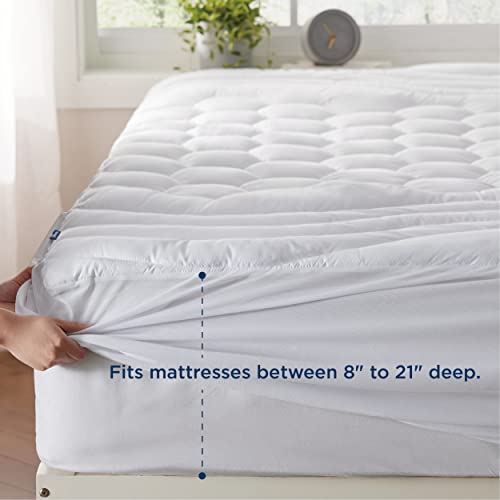  Twin XL Mattress Pad - Soft Cooling Mattress Cover For College Dorm, Extra Long Twin Quilted Fitted Mattress Protector With 8-21" Deep Pocket, Breathable Fluffy Pillow Top, White, 39x80 Inches