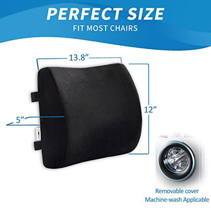  SAIREIDER Comfortable Lumbar Support Pillow For Office Chair, Memory Foam Back Support Pillows For Car、Gaming Chair、 Home Chair, Back Pain Relief Improve Posture, Double Adjustable Straps(Black)