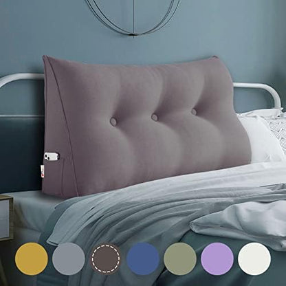  WOWMAX Large Bolster Triangular Headboard Pillow Twin Dorm Headboard Twin XL Bed Wedge Pillow For Headboard Bolster Pillow For Bed With Removable Cover, Gray Polyester Linen Blend Twin