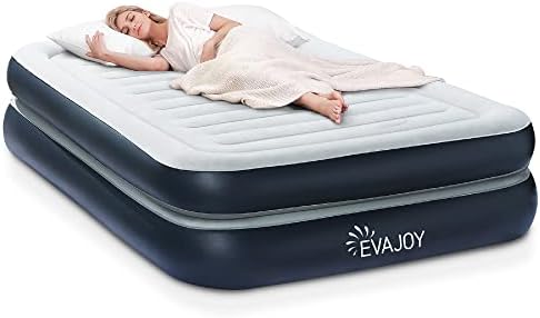  Full Size Air Mattress With Built In Pump, 18'' Inflatable Luxury Double High Blow Up Mattress, Easy To Inflate/Quick Set Bed, Durable Portable Waterproof Blue & Grey (EJ-HF001)
