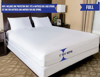  Full Size Mattress Or Box Spring Encasement - Low Profile Fits 5" To 8" Thick - Waterproof Zippered Protector Hypoallergenic Premium Bed Cover Protects From Dust Allergens