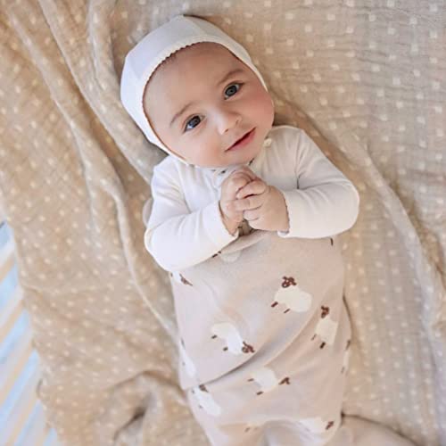  Baby Swaddle Blanket - 100% Luxury Cotton Knit Soft Cozy Lightweight Unisex Receiving Swaddle Crib Stroller Quilt Blanket For Shower Gift Registry For Newborns Infants Toddlers (Sheep - Khaki)