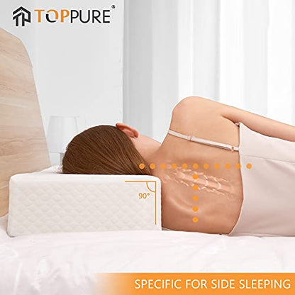  TOPPURE Cube Memory Foam Pillow Pro-Long For Side Sleepers, Snorers (24"/12"/5"), Soft But Supportive Cervical Pillow For Neck And Shoulder Pain Relief Sleeping, Rectangle Neck Pillow,White