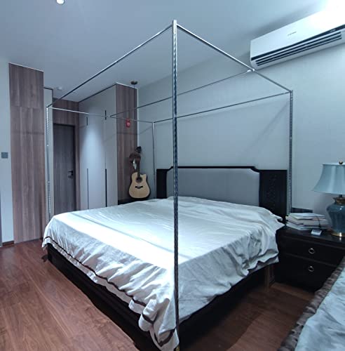  Xierdio Classic Canopy Bed Frame Post Stainless Steel Frame Poles Four Corner Bed Bracket Fit For Bedroom Decor Size Twin Full Queen King(Queen)