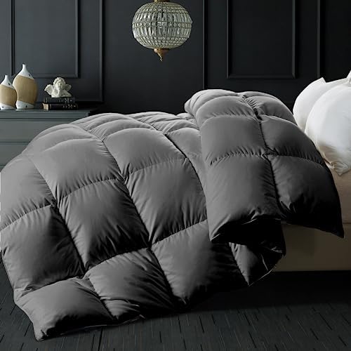  ELNIDO QUEEN Feather Down Comforter King Size - White Down Duvet Insert - Luxurious Fluffy Hotel Style Bedding Comforter - 100% Cotton Cover All Season Medium Warmth - King Size (106x90 Inch)