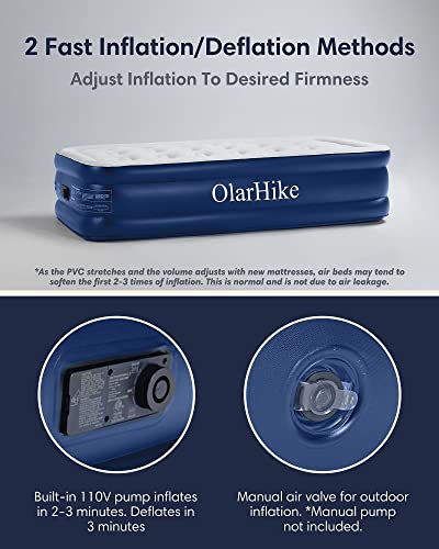  Inflatable Twin Air Mattress With Built In Pump,18" Elevated Durable Air Mattresses For Camping,Home&Guests,Fast&Easy Inflation/Deflation Airbed,Blue Double Blow Up Bed,Travel Cushion,Indoor