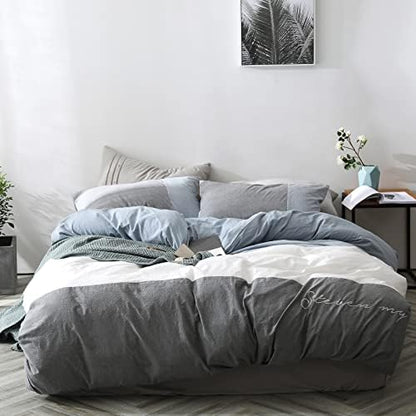  Cotton Full Queen Duvet Cover Simple Style Geometric Comforter Quilt & Pillow Protector Cover Sets 3 Pieces Khaki Black Beige Checkered Plaid Bedding Sets, 1 Queen Duvet Cover & 2 Pillow Shams