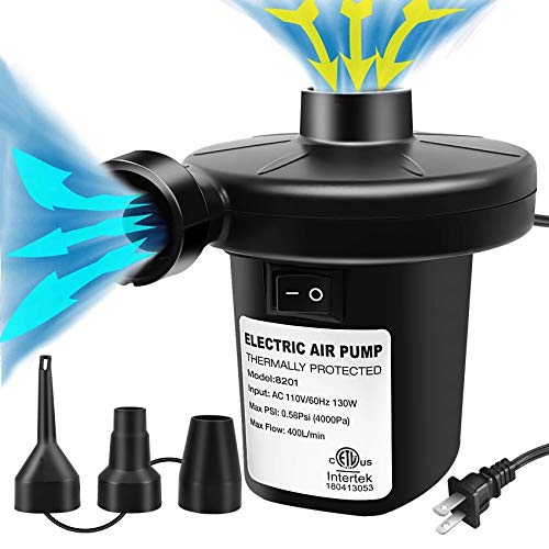  Electric Air Pump, Air Mattress Portable Pump For Inflatables Couch, Pool Floats, Blow Up Pool Raft Bed Boat Toy, Snow Tube, AC Inflator/Deflator With 3 Nozzles, 130W