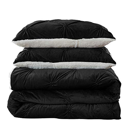  Sweet Home Collection Comforter Set 3 Piece Sherpa Pintuck Pinch Pleat Soft Luxurious Plush All Season Warm With 2 Shams