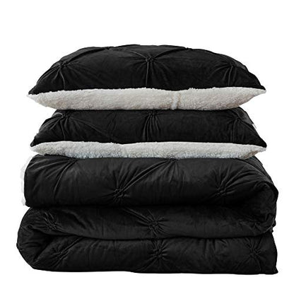  Sweet Home Collection Comforter Set 3 Piece Sherpa Pintuck Pinch Pleat Soft Luxurious Plush All Season Warm With 2 Shams