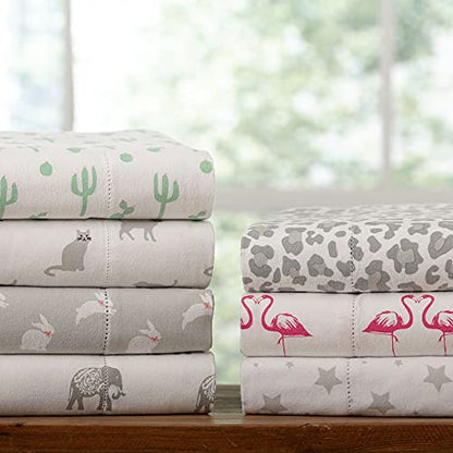  Pointehaven 180 GSM Velvet Feel Luxury 100% Cotton Printed Flannel Sheet Set,4PCS, Queen, Cats - Warm & Cozy - Pre-Shrunk -Deep Pockets - Elastic All Around-Comfy Double Brushed -