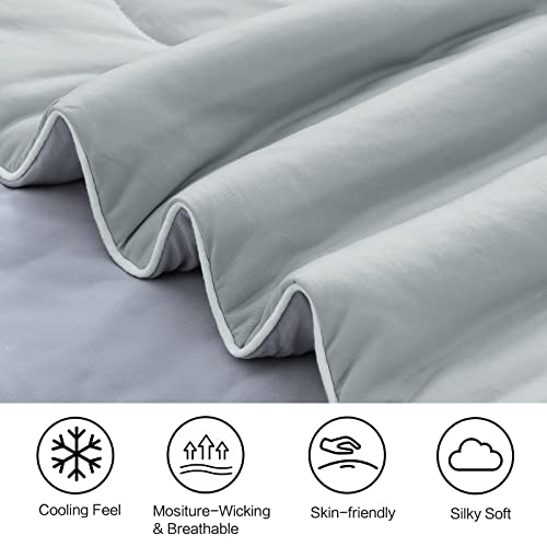  EASELAND Cooling Comforter Queen, Cold Touch Fabric Absorbs Body Heat, Double-Sided Cool Design Soft Fluffy Cooling Blanket For Night Sweats Hot Sleeper(Grey, Queen(90"x90"))