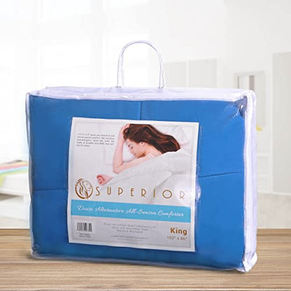  SUPERIOR Classic All-Season Down Alternative Comforter With Baffle Box Construction, Warm Filling - Twin Comforter, Aster Blue