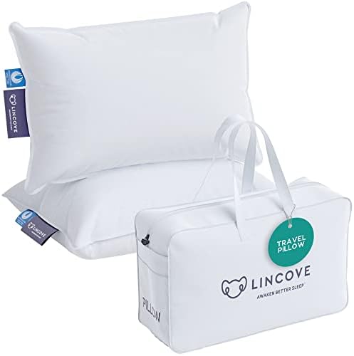  Lincove Canadian Down Feather Travel Pillow - Plush Luxury Pillows To Support Head, Neck, While Sleeping On Airplanes, Cars, Camping, Hotels & Home - Comfortable Vacation Sleeping Essential, 13"x18"