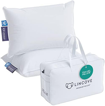  Lincove Canadian Down Feather Travel Pillow - Plush Luxury Pillows To Support Head, Neck, While Sleeping On Airplanes, Cars, Camping, Hotels & Home - Comfortable Vacation Sleeping Essential, 13"x18"