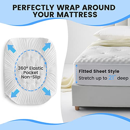  QUIETSEA Reversible Bamboo California King Mattress Pad Memory Foam, Egg Crate Mattress Topper Cal King, Noiseless Waterproof Mattress Cover With Deep Pocket Stretches Up To 21", 72" X 84"