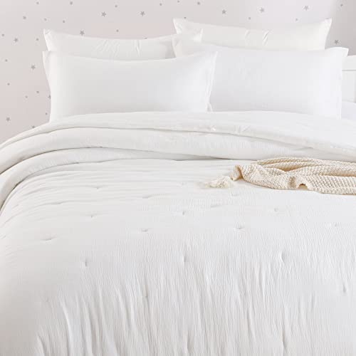  Soft Muslin Comforter Lightweight Oversized King Comforter 120x120, 100% Cotton Breathable Gauze White Bedding Comforter Duvet Insert