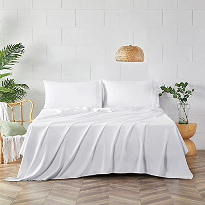  Queen Bed Sheets Set 1800 Series 4-Piece Embroidered Double Brushed Microfiber Sheets 16" Deep Pocket Hotel Soft Luxury Bedding Sheet Set, Wrinkle Resistant, White
