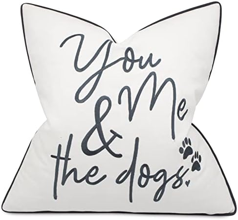  EURASIA DECOR You Me & Dogs Quote Embroidered Decorative Square Accent Throw Pillow Cover - Gifts For Dog Lover, Pet Lover, Home - 18x18 Inches, Grey
