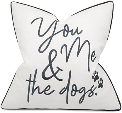  EURASIA DECOR You Me & Dogs Quote Embroidered Decorative Square Accent Throw Pillow Cover - Gifts For Dog Lover, Pet Lover, Home - 18x18 Inches, Grey