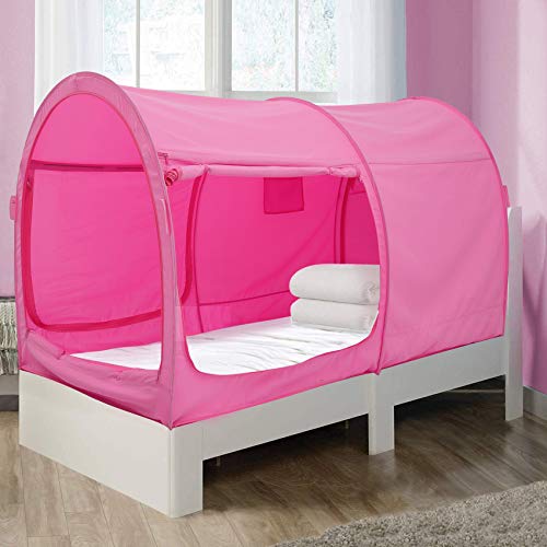  Alvantor Bed Canopy Bed Tents Dream Tents Privacy Space Twin Size Sleeping Tents Indoor Pop Up Portable Frame Curtains Breathable Pink Cottage (Mattress Not Included) Reducing Light