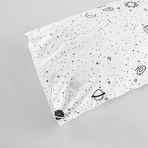  White Celestial Duvet Cover Queen 100% Cotton Cute Planet Duvet Cover 3 Pieces Set 1 Galaxy Star Pattern Duvet Cover With Zipper Ties 2 Pillowcases Luxury Soft Celestial Bedding Set Durable