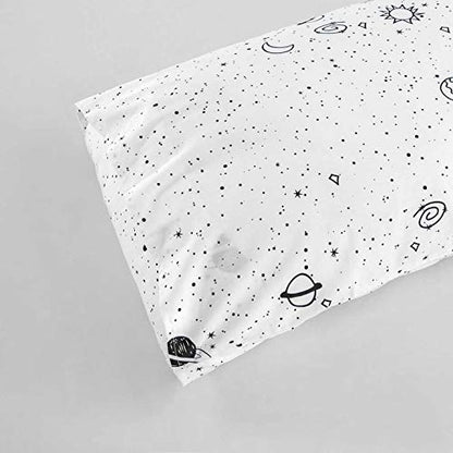  White Celestial Duvet Cover Queen 100% Cotton Cute Planet Duvet Cover 3 Pieces Set 1 Galaxy Star Pattern Duvet Cover With Zipper Ties 2 Pillowcases Luxury Soft Celestial Bedding Set Durable