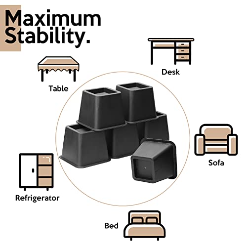  USION Bed Risers 4 Inch, Set Of 6 Bed Lifts Risers Up To 3300 Lbs,Square Risers Blocks For Sofa,Table,Couch,Chair Or Desk,Dorm Room(Black)