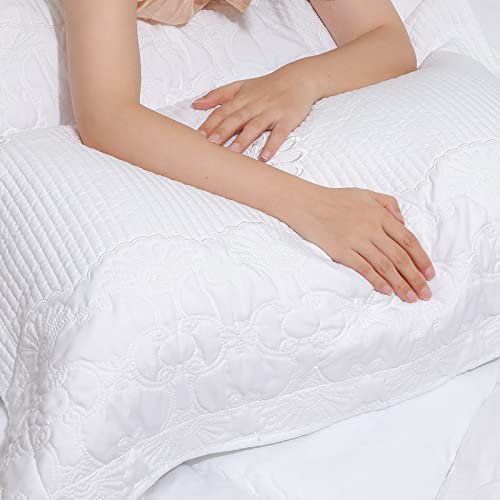  Pillow Shams Standard Size Set Of 2, Ultra Soft Breathable Quilted Embroidery Pillow Cases 20 X 26 Inches For Sleeping, Decorative Microfiber Bed Pillowcases Easy Care, White