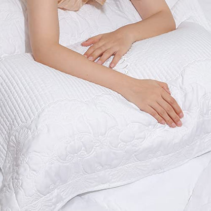  Pillow Shams Standard Size Set Of 2, Ultra Soft Breathable Quilted Embroidery Pillow Cases 20 X 26 Inches For Sleeping, Decorative Microfiber Bed Pillowcases Easy Care, White