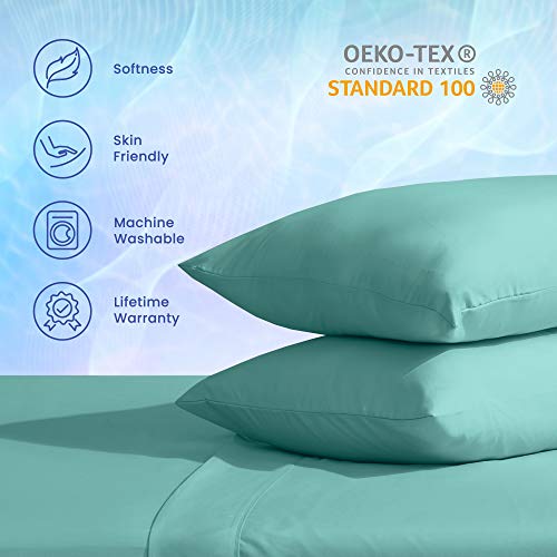  SLEEP ZONE Eco-Friendly Queen Size Bed Sheet Set 4 Piece - Soft & Breathable Microfiber Bedding Sheets Set - Including Flat Sheet, Fitted Sheet, Pillowcase (Green, Queen)