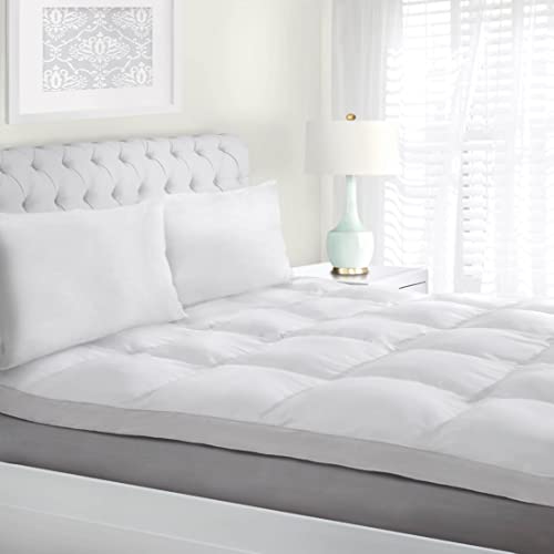  SUPERIOR, Alternative 2 Inch Deep Sized Bed Pillow Top, Comfort Pad, Fluffy Protector, Plush Cooling Extra Soft All-Season Mattress Topper, Full, White