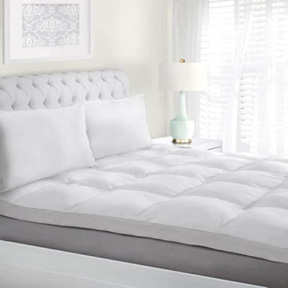  SUPERIOR, Alternative 2 Inch Deep Sized Bed Pillow Top, Comfort Pad, Fluffy Protector, Plush Cooling Extra Soft All-Season Mattress Topper, Full, White