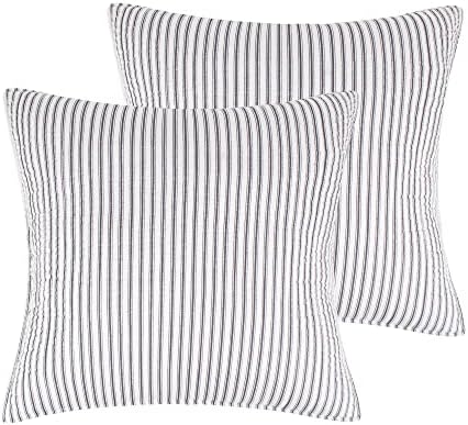  Levtex Home - Tobago Stripe Charcoal - Quilted Charcoal And White Shams Set Of Two (26 X 26 In.) - Pin Stripe - Cotton Fabric