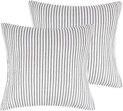  Levtex Home - Tobago Stripe Charcoal - Quilted Charcoal And White Shams Set Of Two (26 X 26 In.) - Pin Stripe - Cotton Fabric
