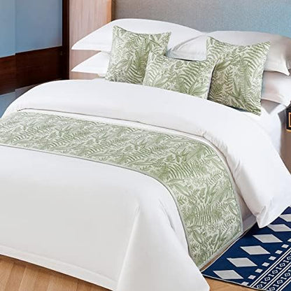  Floral Bed Scarf 100% Microfiber Elegant Fade Resistant Bed Runner Bedspread Slipcover Bedding Decor For Wedding Room Bedroom, Green, Queen