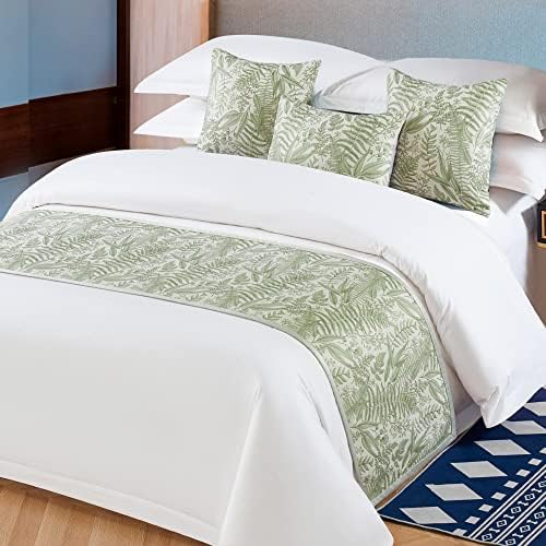  Floral Bed Scarf 100% Microfiber Elegant Fade Resistant Bed Runner Bedspread Slipcover Bedding Decor For Wedding Room Bedroom, Green, Queen