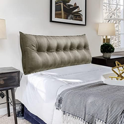  Rectangular Headboard Body Reading Pillow Bedside Oversized Throw Cushion Extra Large Backrest Lumbar Pillows Positioning Back Support Bolster For Bed Sofa Couch Velvet Grey Queen