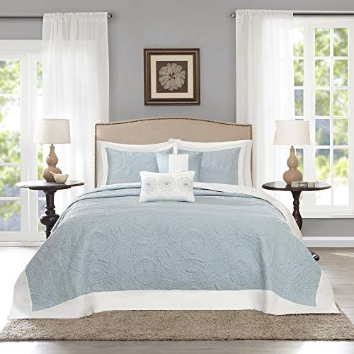  Ashbury Bedspread Set - Luxury Textured Quilt, All Season, Large Lightweight Coverlet, Cozy Bedding, Matching Shams, Medallion Blue, Oversized King (120 In X 118 In)