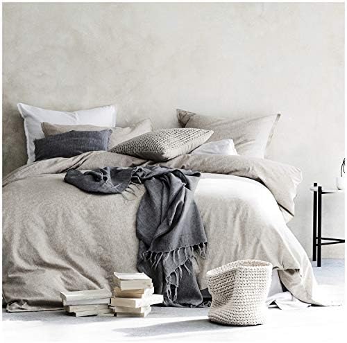  Washed Cotton Chambray Duvet Cover Solid Color Casual Modern Style Bedding Set Relaxed Soft Feel Natural Wrinkled Look (Queen, Charcoal)