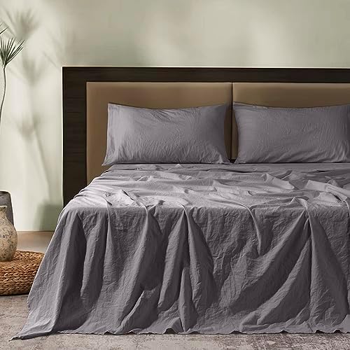  SONORO KATE 100% French Pure Linen Sheets, Breathable And Durable Line King Size Sheets, Anti-Tear Line Bed Sheets, Machine Washable, 16 Inch Deep Pocket - 4 Piece (Natural Linen, King)