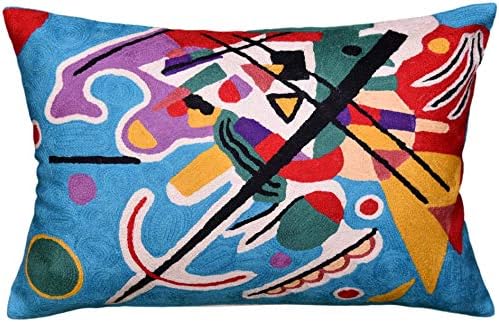  Kashmir Designs Lumbar Cushion Cover Hand Embroidered Wool 13x21 (Lumbar Poppy Pillow Cover Turquoise)