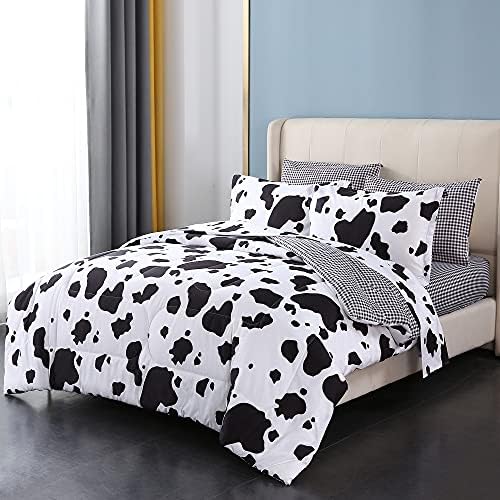  Mengersi Christmas Bed In A Bag 7-Pieces Comforter Sets,Christmas Deer Tree Comforter Set Bed Sheets,Pillow Shams, Flat Sheet, Fitted Sheet And Pillowcases,Black And White Bedding Sets(Deer,King)