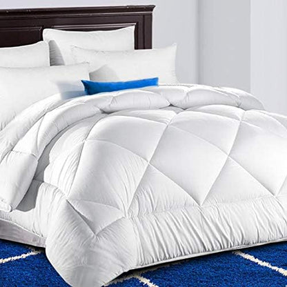  TEKAMON All Season Queen Comforter Winter Warm Summer Soft Quilted Down Alternative Duvet Insert Corner Tabs, Machine Washable Fluffy Reversible Collection For Hotel, Snow White