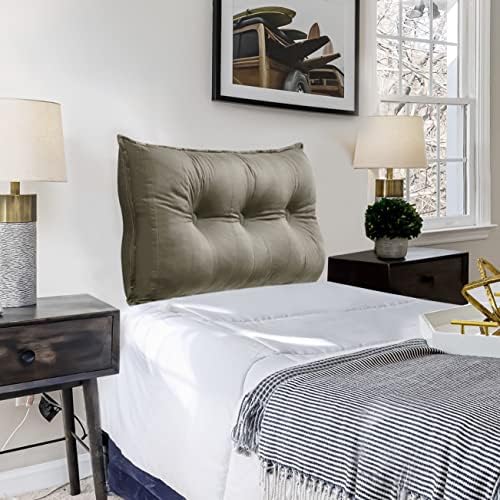  Rectangular Headboard Body Reading Pillow Bedside Oversized Throw Cushion Extra Large Backrest Lumbar Pillows Positioning Back Support Bolster For Bed Sofa Couch Velvet Grey Queen