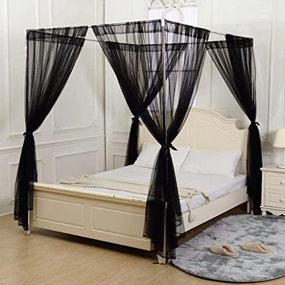  SCMTY Elegant Luxury 4 Corner Post Mosquito Net With Dustproof Top Cover For Adult Teen Girls Toddlers Girls Crib Bed Bedroom Decoration; Bed Canopy For Twin/Full/Queen/King Size Bed (Black, Queen)