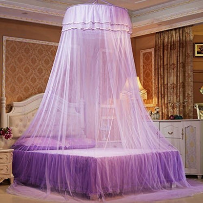  Petforu Mosquito Net Dome, Princess Bed Canopies Netting Elegant Lace With 2 Butterflies For Decor - Purple